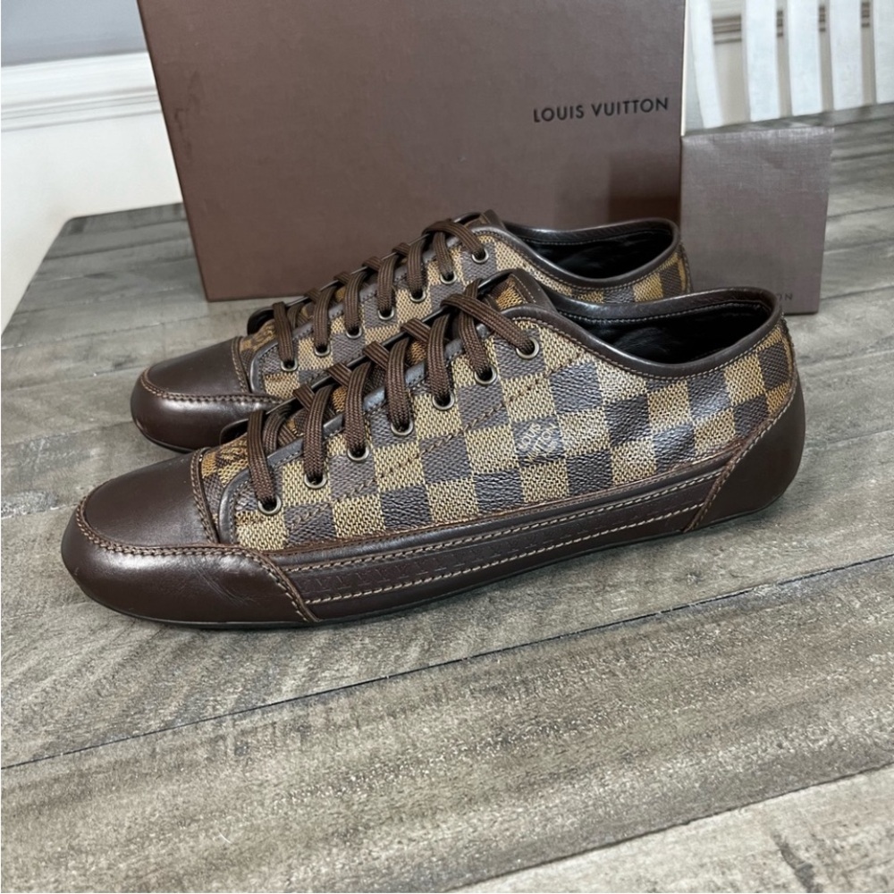 Louis Vuitton Damier Ebene Canvas Leather Shoes Sz10.5 - Picture 2 of 6